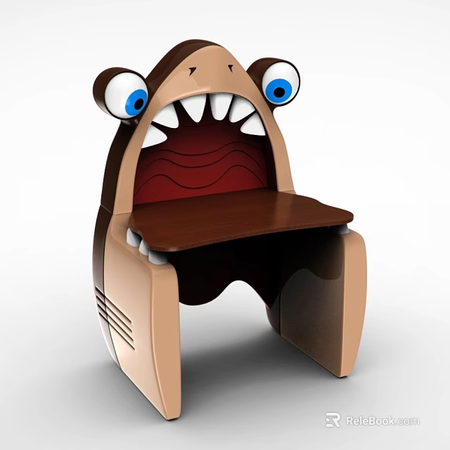 Shark Shaped Children's Chair With Big Blue Eyes Open Mouth And White Teeth 3d model 