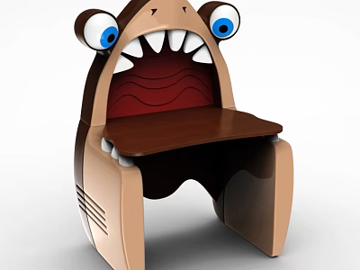 Shark Shaped Children's Chair With Big Blue Eyes Open Mouth And White Teeth 3d model