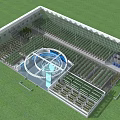 Modern Agricultural Greenhouse Facility With Plantation Areas And Circular Central Design