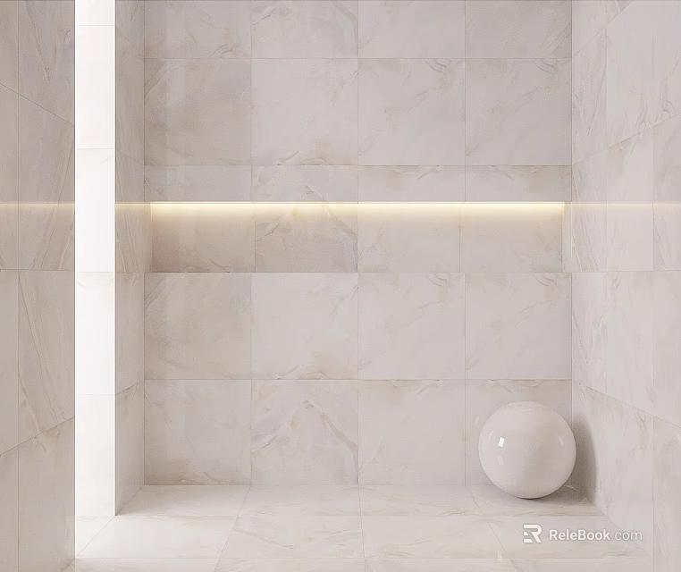 Marble Wall Structure With Built in Light Strips And White Spherical Decor 3d model