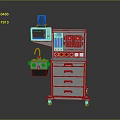 Medical Patient Monitoring Device With Digital Screen Control Panel And Wheeled Cart Drawers