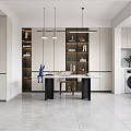 Modern Open Concept Living Dining Room Interior With TV Coffee Table Sofa Cabinets Pendant Lights