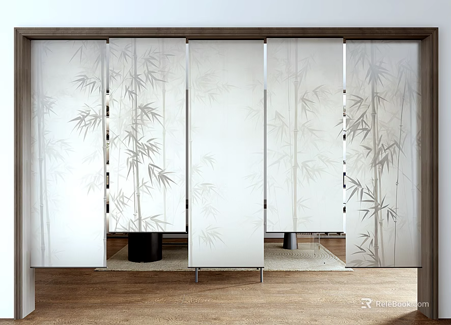 Traditional Sliding Screen With Bamboo Patterns In Modern Interior Decoration 3d model 
