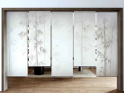 Traditional Sliding Screen With Bamboo Patterns In Modern Interior Decoration 3d model