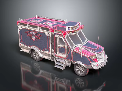 Unique Pink And Blue Vixens Food Truck With Metallic Finish Design 3d model
