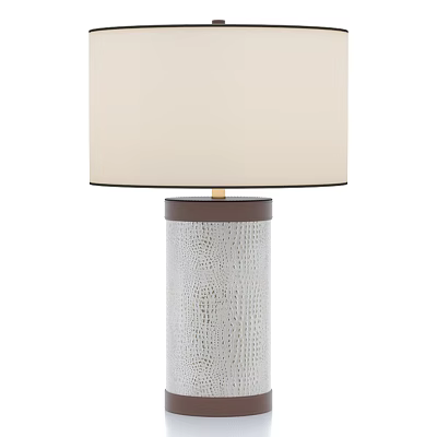 Modern Table Lamp With Beige Fabric Lampshade And White Textured Ceramic Base For Home Decor 3d model