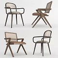 Modern Wooden Dining Chairs With Woven Backrest Armrests And Cross Straight Legs