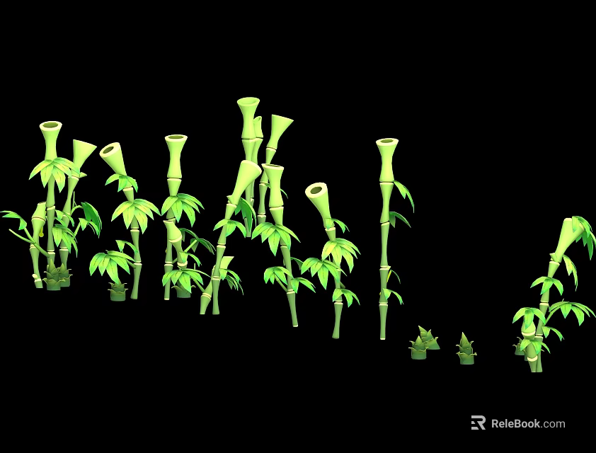 Various Bamboo Plants with Green Stems and Lush Leaves in Different Heights 3d model 