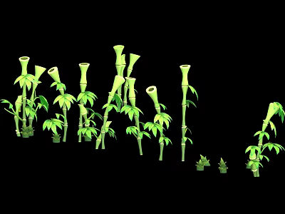 Various Bamboo Plants with Green Stems and Lush Leaves in Different Heights 3d model