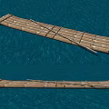 Traditional Bamboo Wooden Raft With Simple Crossed Structure Floating On Calm Blue Sea Water