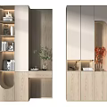 Sleek Modern Light Wood Bookcase With Built In Lighting And Decorative Plants