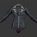 Stylish Leather Bodysuit With Leopard Print Collar And Zipper Front Design