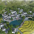 Traditional Scenic Wall In Rural Village With Paddy Field And Pond Landscape