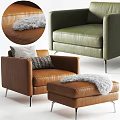 Green Leather Single Seater Sofa With Armrest And Metal Legs Modern Design