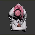 Man In Traditional White Robe With Pink Headscarf Sitting On Gray Background