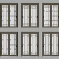 Elegant Sliding Doors with Intricate Metal Frames and Glass Panel Designs 3d model