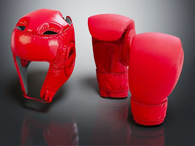 High Quality Red Boxing Helmet And Gloves Ideal For Sports Training Equipment 3d model
