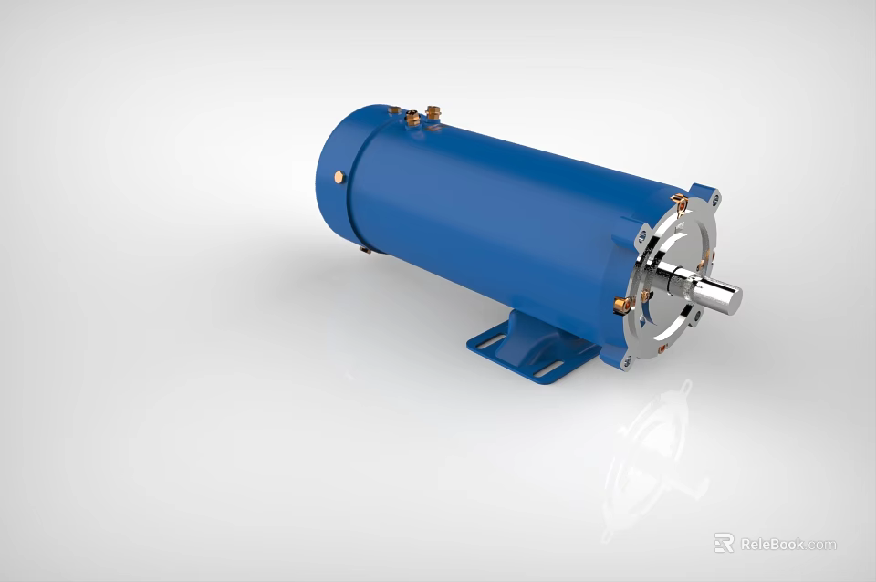 Blue Industrial Electric Motor With Durable Metal Base And Rotating Shaft 3d model 
