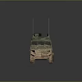Military Armored Vehicle With Six Wheels Green Camouflage Antennas And Weapon Mount