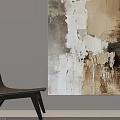 Abstract Painting With Neutral Tones Textured Design And Brown Chair In Minimalist Interior