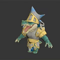Cute Blue Aquatic Crocodile Character Wearing Silver And Gold Armor With Sharp Teeth 3d model