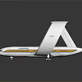 Futuristic Luxury Aircraft Model With Circular Wing White Yellow Blue Stripes And Reflective Base