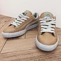 Tan Low Top Casual Sneakers With White Stripes And Rubber Sole Design