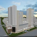 Modern High-rise Residential Complex With Commercial Area And Green Space
