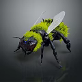 Detailed Green Fuzzy Bee With Black Body Transparent Wings And Blue Eyes
