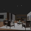 Modern Spacious Office Interior Design With Sofas Chairs Coffee Tables And Large Windows 3d model