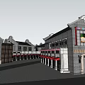 Chinese Style Commercial Complex With Gray Bricks Black Tiles Arched Doors And Decorated Balconies
