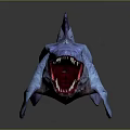 Blue Aquatic Reptile Model With Open Mouth Red Interior And Textured Skin
