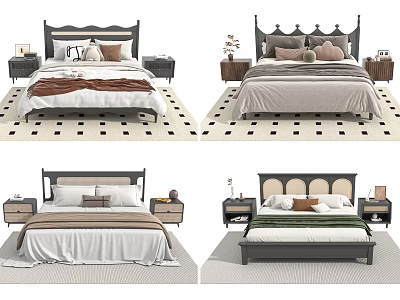Modern Double Bed Designs With Bedside Tables Decorative Pillows And Patterned Rug 3d model