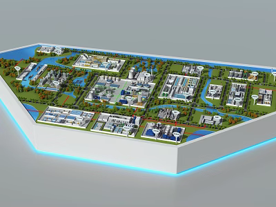 Commercial Equipment Industrial Park Layout With Modern Buildings Green Spaces And Roads 3d model