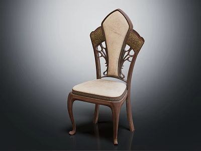 Elegant Vintage Accent Chair With Carved Wooden Backrest And Beige Upholstered Seat 3d model