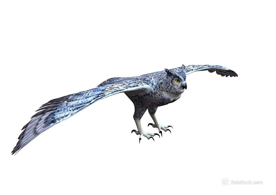 Flying Owl With Blue And Gray Feathers Outstretched Wings And Sharp Claws 3d model 