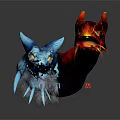 Two Headed Mythical Dragon Creature With Blue Ice And Red Flame Features