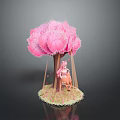 Game Movie Character Sitting On Swing Under Pink Blossom Tree With Green Grass
