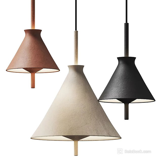 Conical Textured Pendant Lights in Brown Beige and Black Modern Design 3d model 