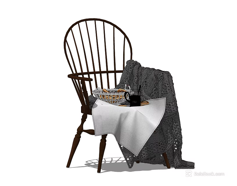 Windsor Style Armchair With Gray Blanket And Small Table Decorative Mug 3d model 
