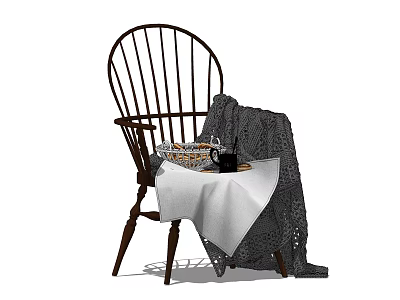 Windsor Style Armchair With Gray Blanket And Small Table Decorative Mug 3d model