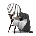 Windsor Style Armchair With Gray Blanket And Small Table Decorative Mug 3d model