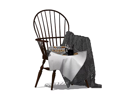 Windsor Style Armchair With Gray Blanket And Small Table Decorative Mug 3d model