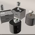 Modern Bedside Tables With Different Designs Drawers And Decorative Lamps 3d model