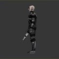 Futuristic Warrior Character Wearing Black Mechanical Armor With Bionic Enhancements