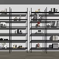 Modern Black Multi Tiered Shelving Unit with Decorative Items and Books 3d model