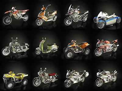 Diverse Motorcycle Collection Featuring Cruisers OffRoad Bikes and Scooter Models 3d model