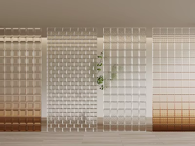 Glass Room Dividers With Different Grid Patterns And Green Plant Decoration 3d model