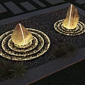 Stone Shaped Outdoor Lights With Circular Ring Design In Garden Gravel And Plants