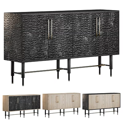 Modern Black Console Cabinet With Textured Surface Gold Handles And Metal Legs 3d model